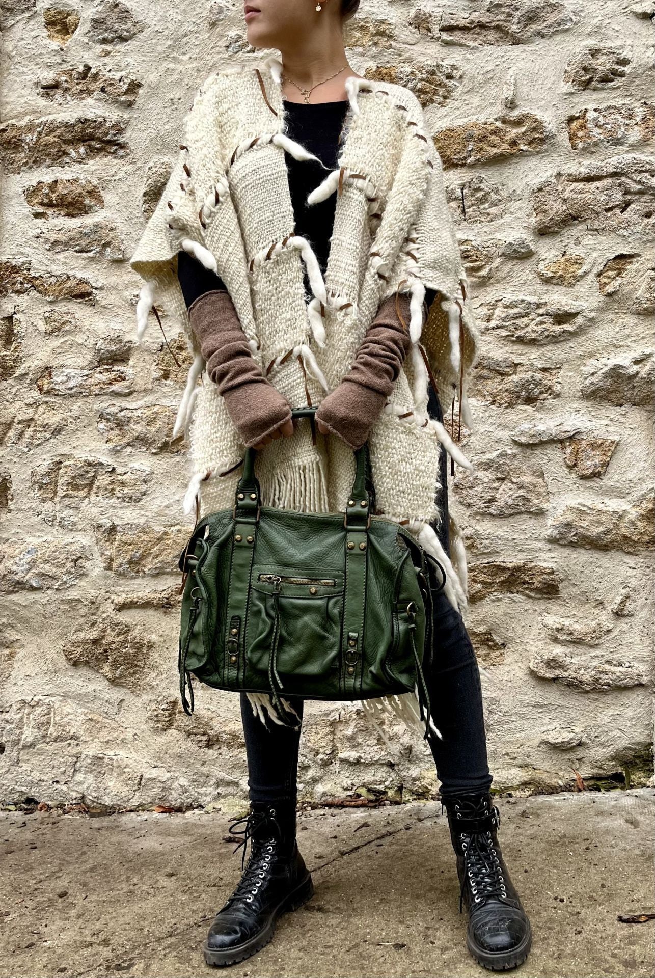 Sac à main en cuir vintage MISS STORM Vert intense