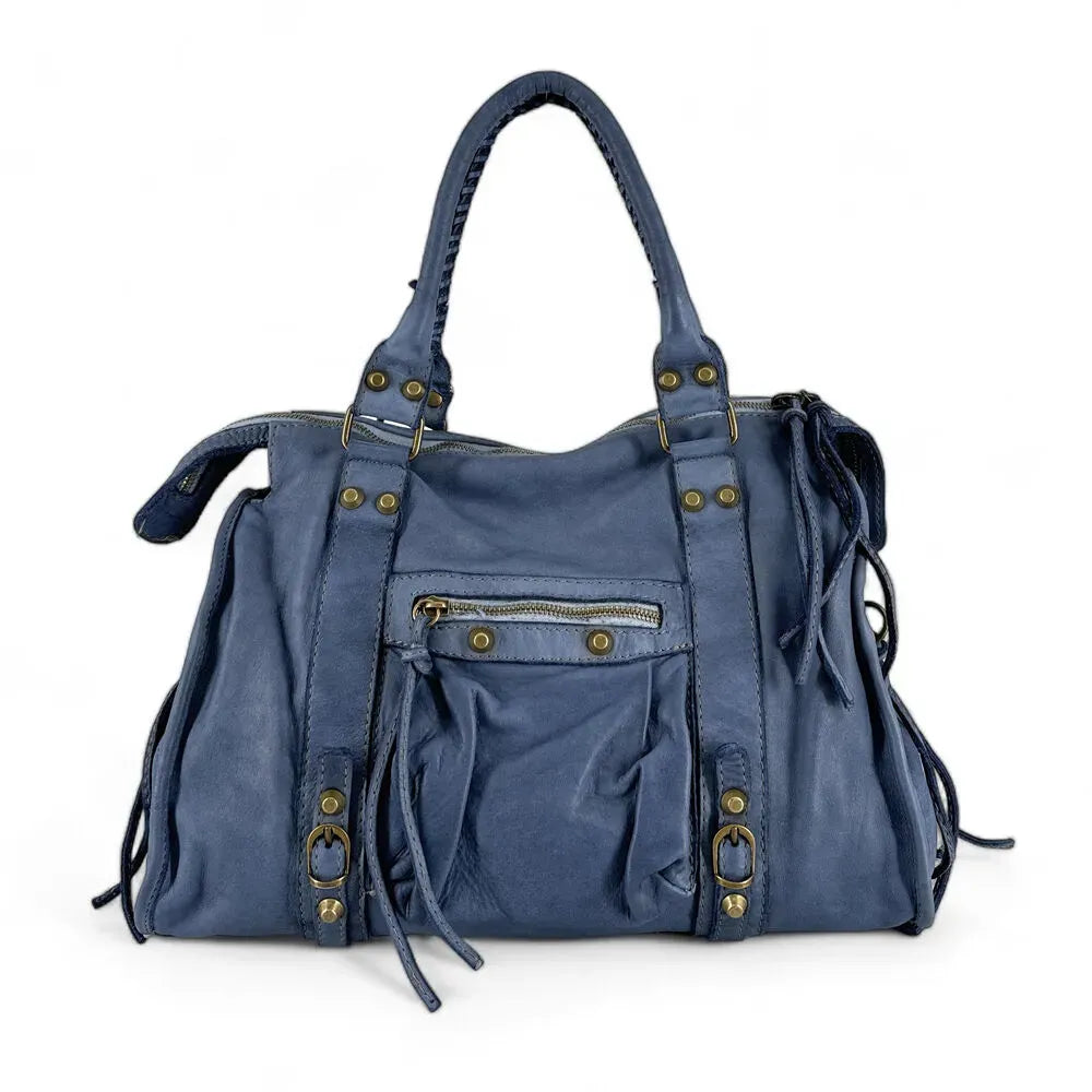Sac à main en cuir vintage MISS STORM Bleu denim