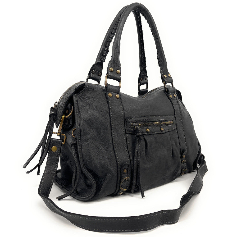 Sac à main en cuir vintage MISS STORM Noir
