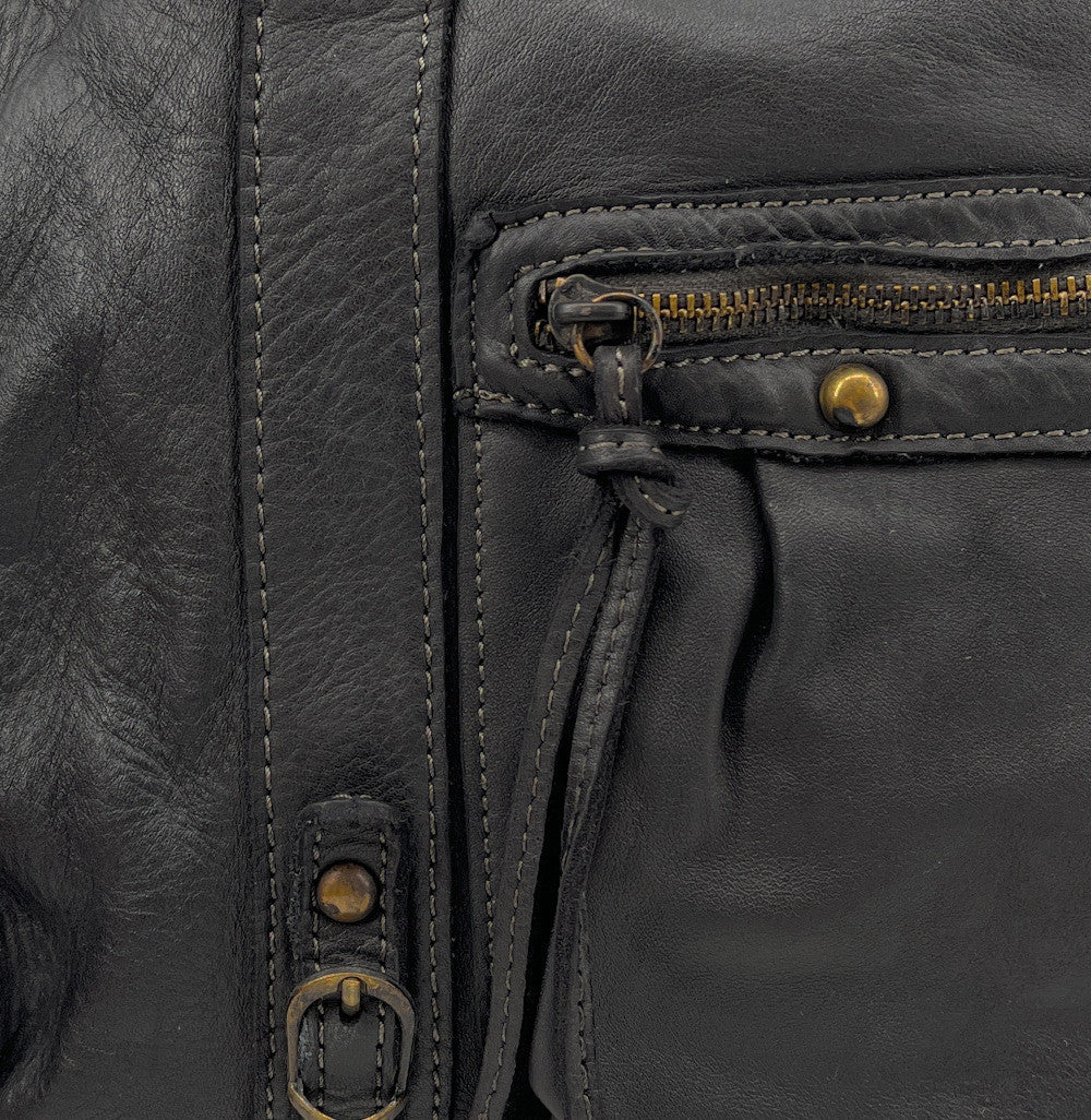 Sac à main en cuir vintage MISS STORM Noir
