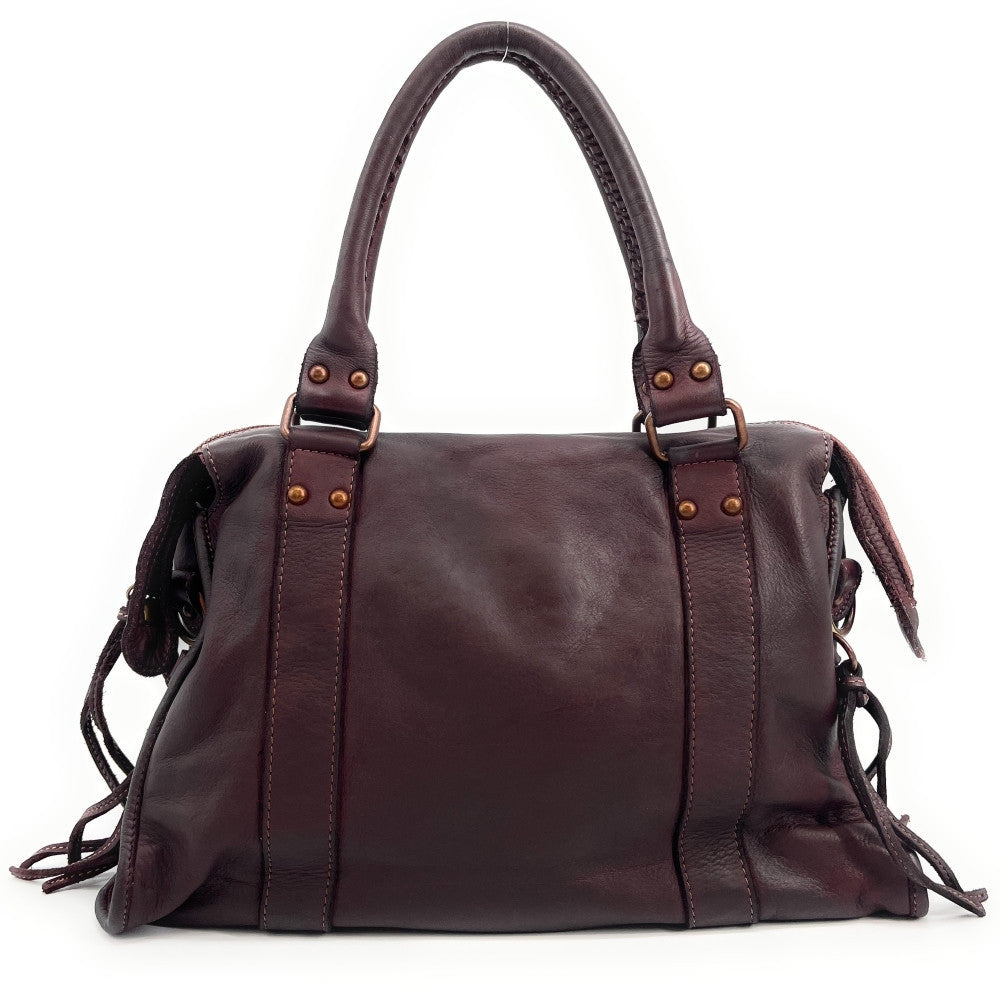Sac à main en cuir vintage MISS STORM Rouge bordeaux