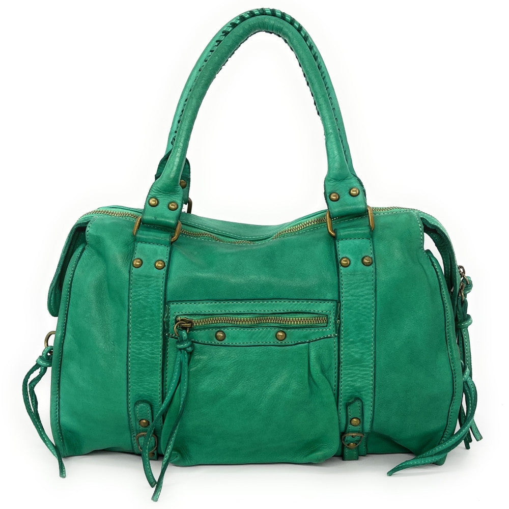 Sac à main en cuir vintage MISS STORM Vert Véronèse