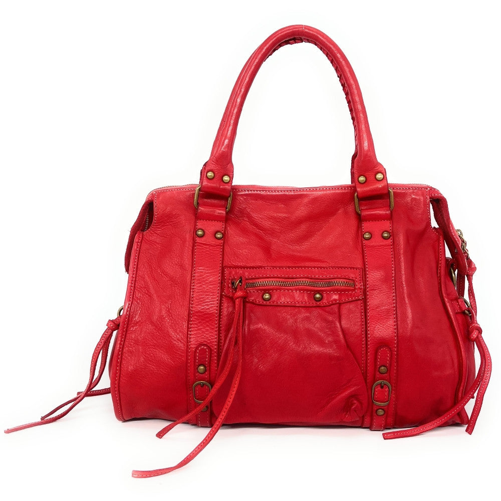 Sac à main en cuir vintage MISS STORM Rouge fraise