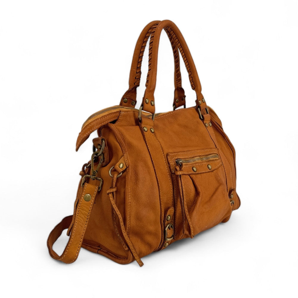 Sac à main en cuir vintage MISS STORM Camel clair
