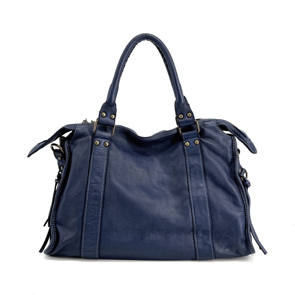 Sac à main en cuir vintage MISS STORM Bleu profond