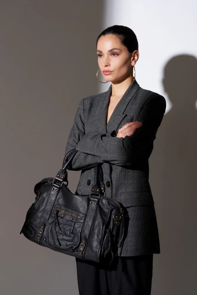 Sac à main en cuir vintage MISS STORM Noir