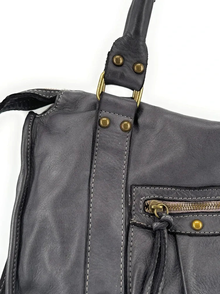 Sac à main en cuir vintage MISS STORM Gris foncé