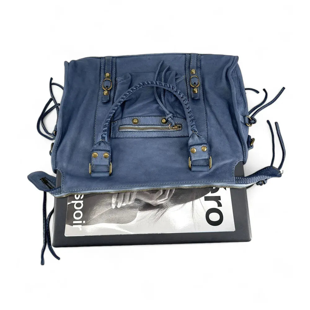 Sac à main en cuir vintage MISS STORM Bleu denim