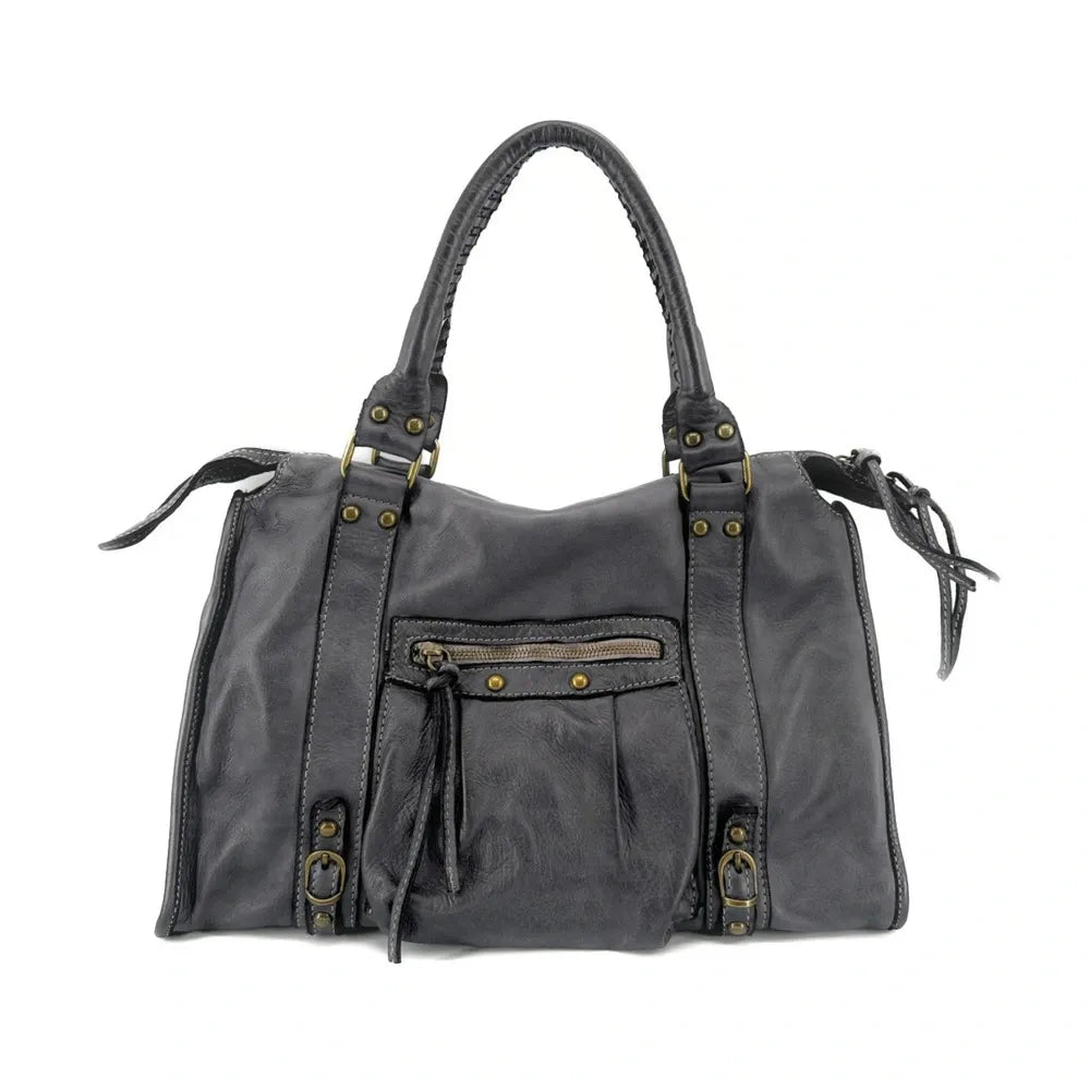 Sac à main en cuir vintage MISS STORM Gris foncé