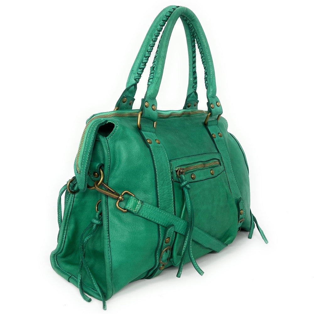 Sac à main en cuir vintage MISS STORM Vert Véronèse