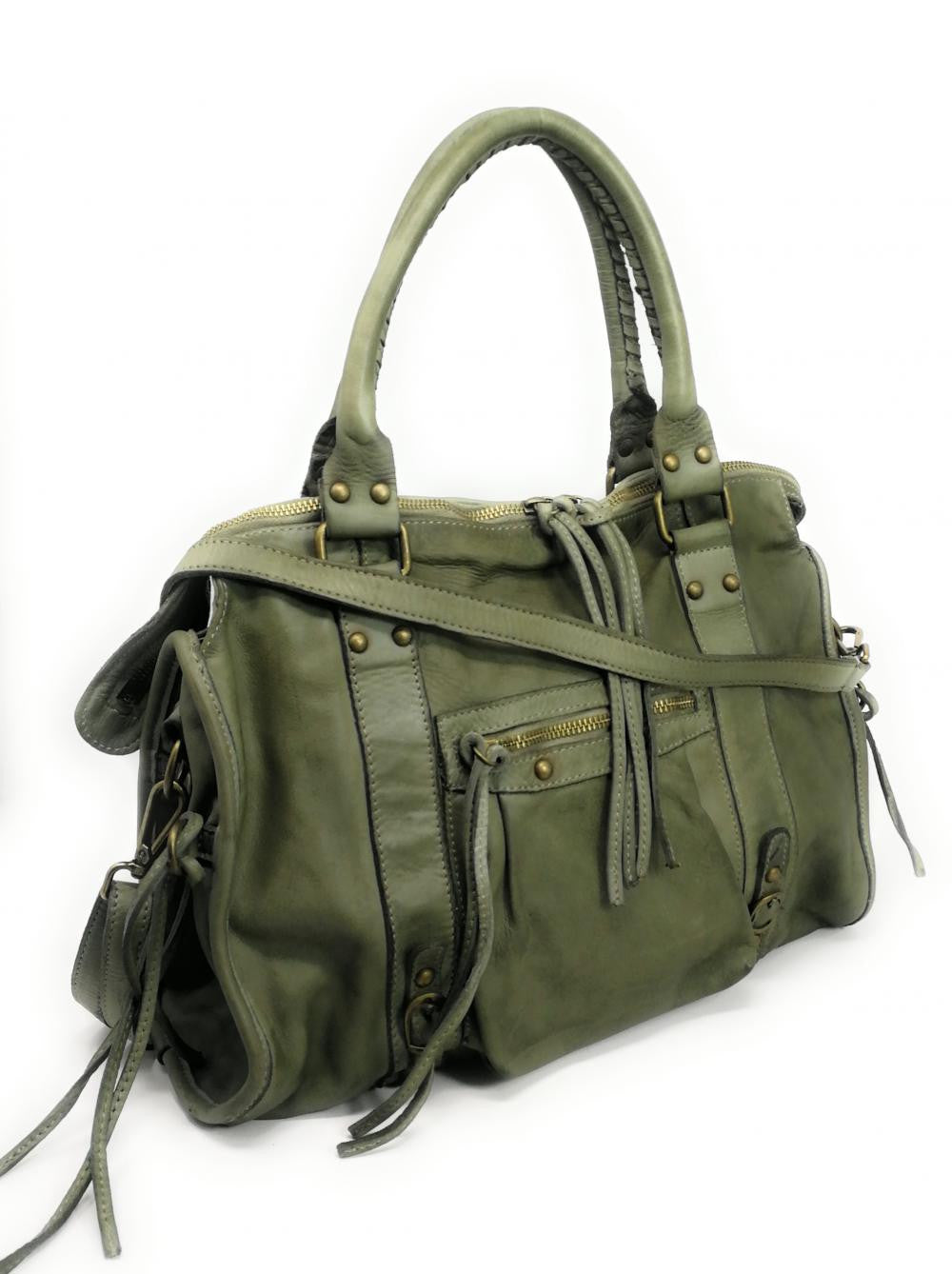 Sac à main en cuir vintage MISS STORM Kaki