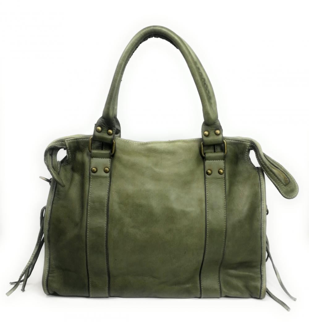 Sac à main en cuir vintage MISS STORM Kaki