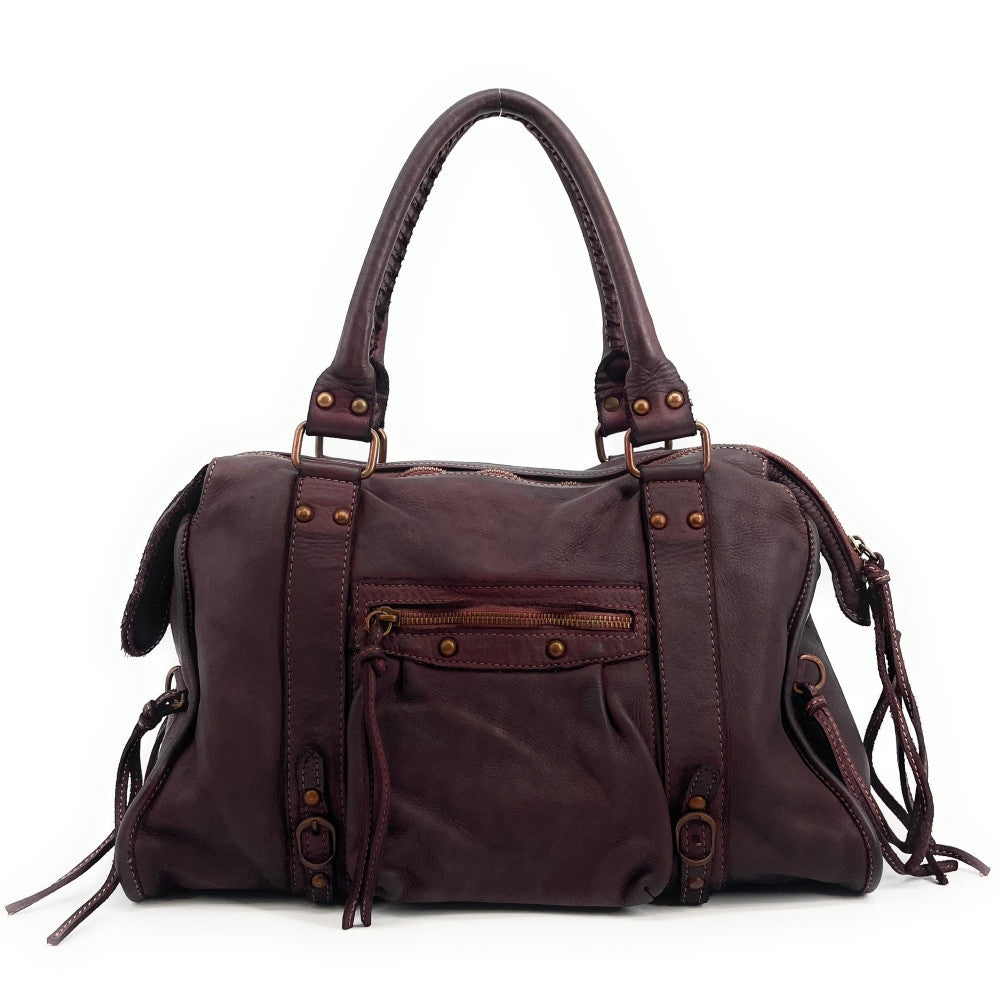 Sac à main en cuir vintage MISS STORM Rouge bordeaux