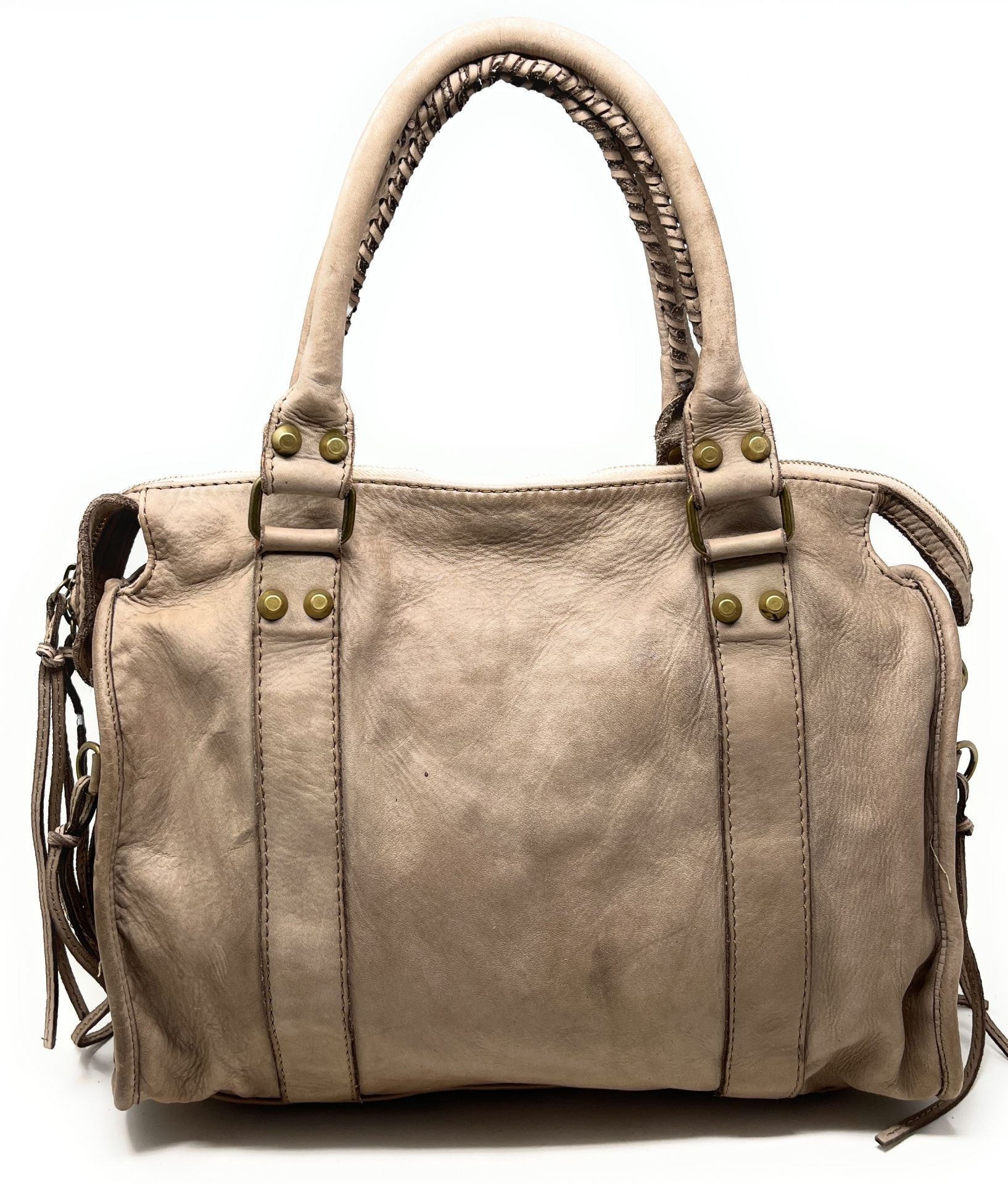 Sac à main en cuir vintage MISS STORM Taupe clair