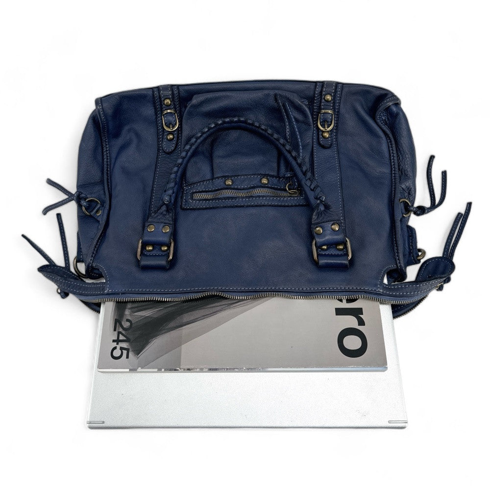 Sac à main en cuir vintage MISS STORM Bleu profond