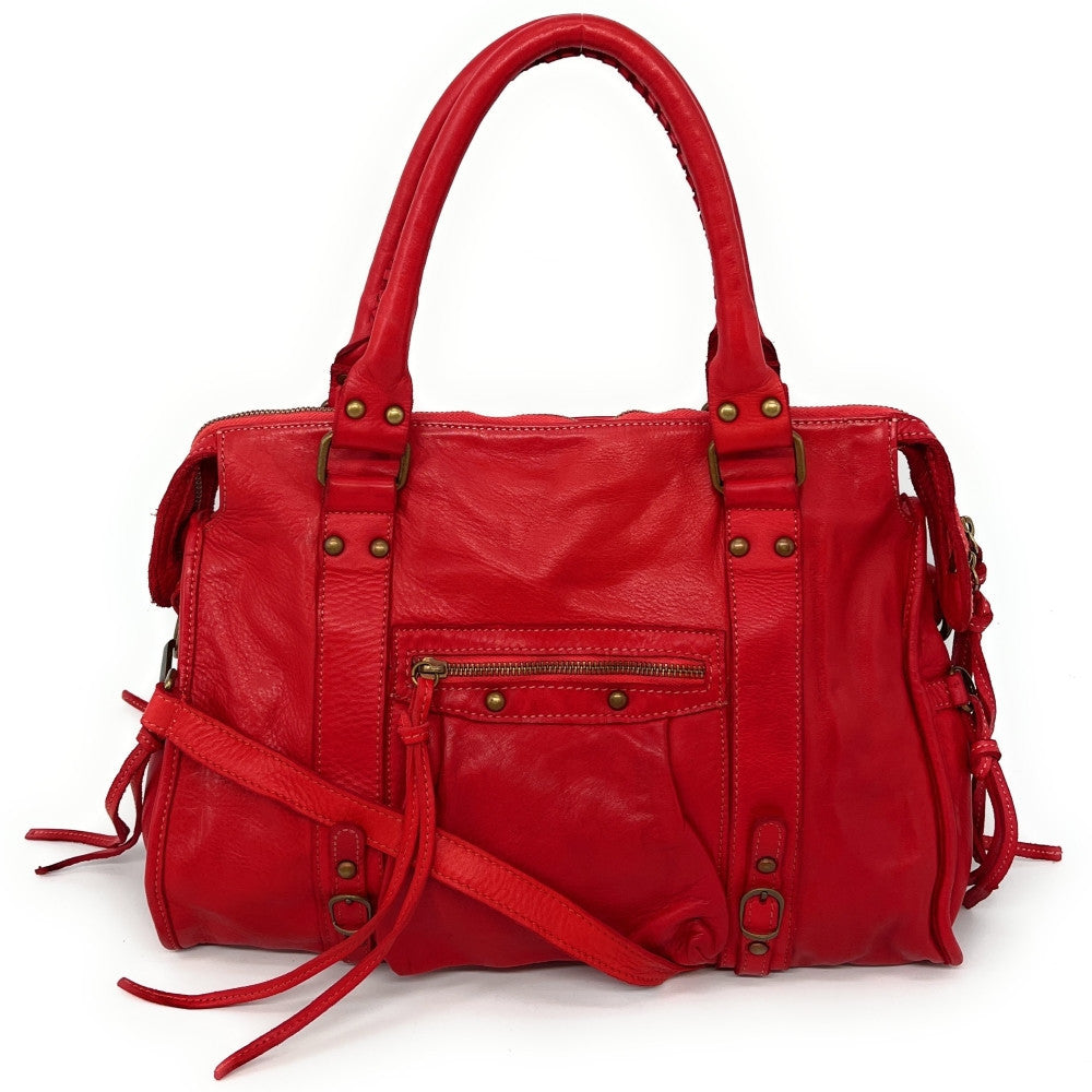 Sac à main en cuir vintage MISS STORM Rouge fraise