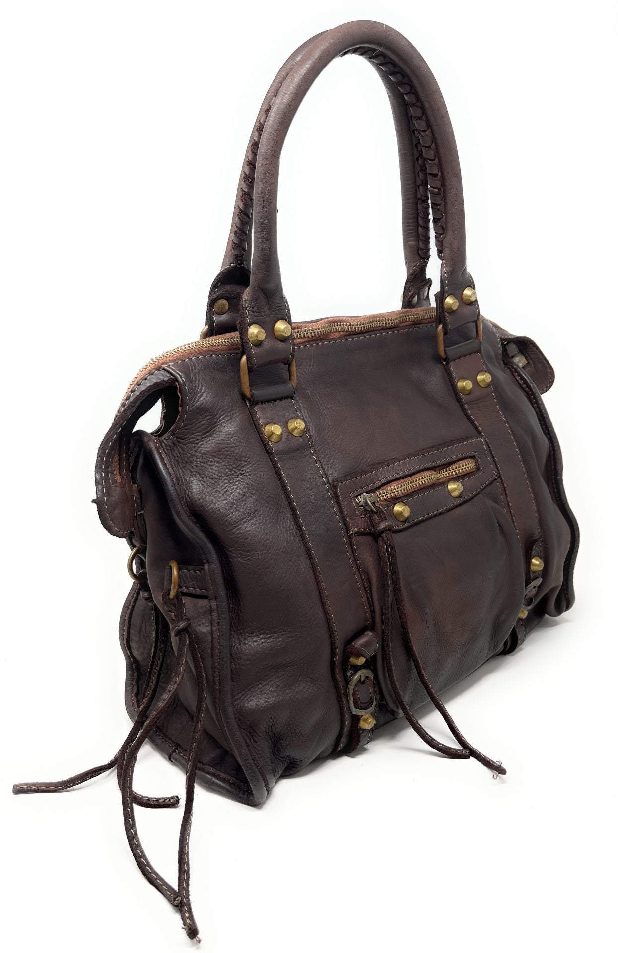 Sac à main en cuir vintage MISS STORM Chocolat