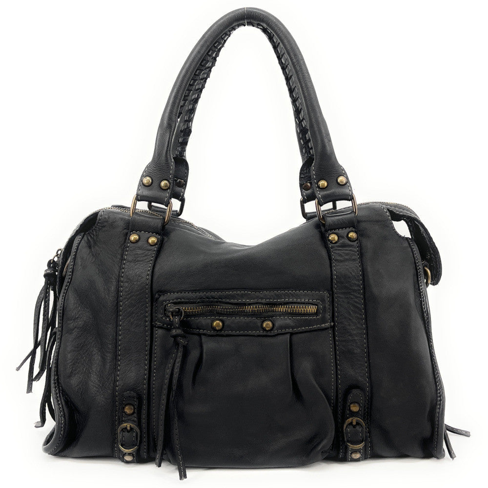 Sac à main en cuir vintage MISS STORM Noir