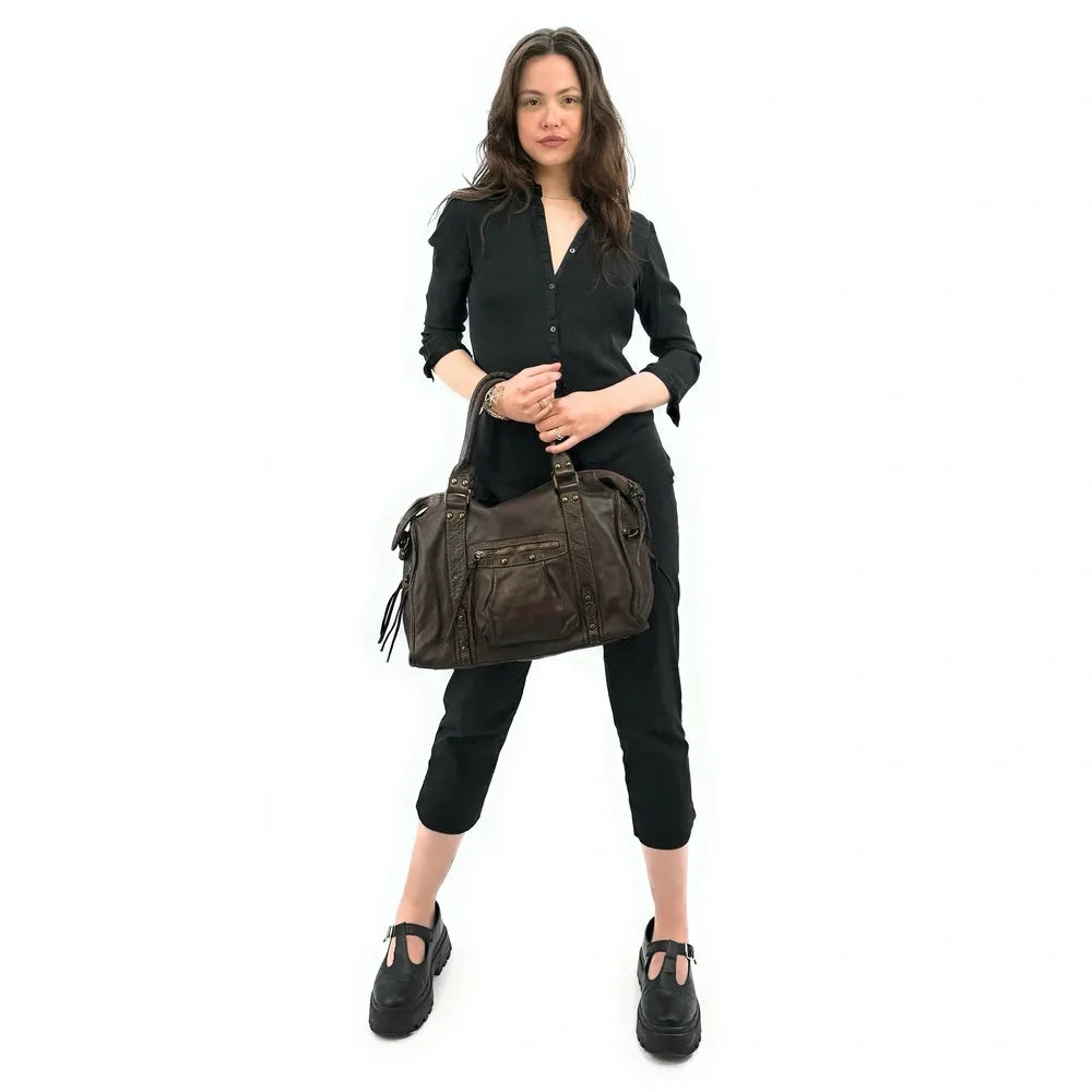 Sac à main en cuir vintage MISS STORM Chocolat