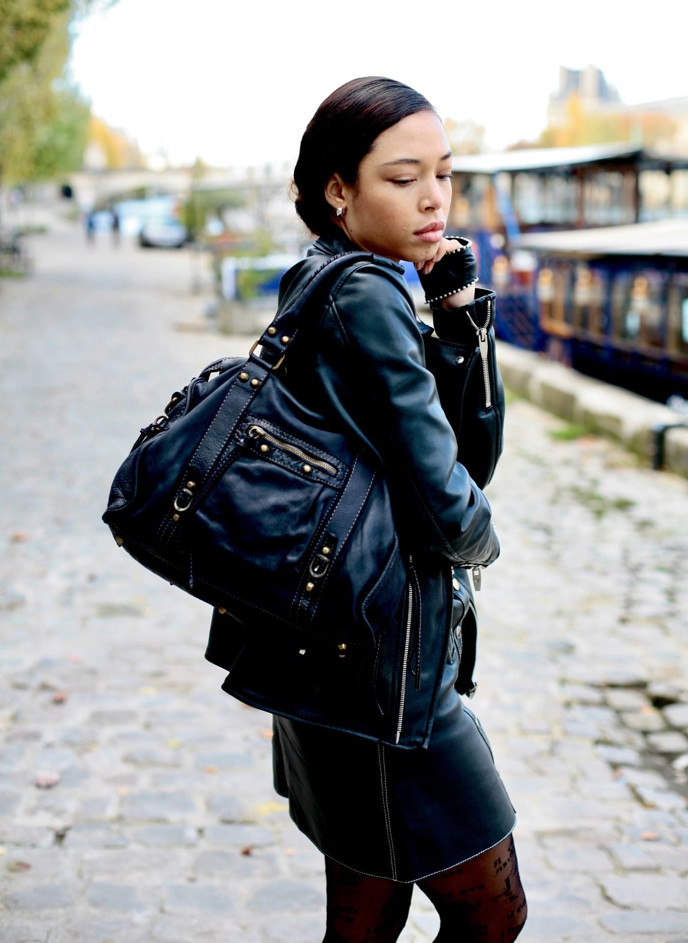 Sac à main en cuir vintage MISS STORM Noir