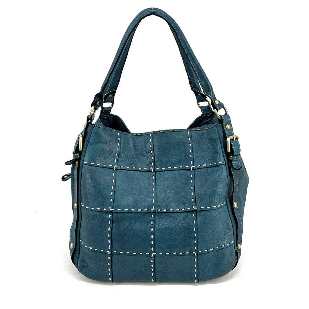 Sac à main en cuir vintage SHELLEY Bleu vert canard
