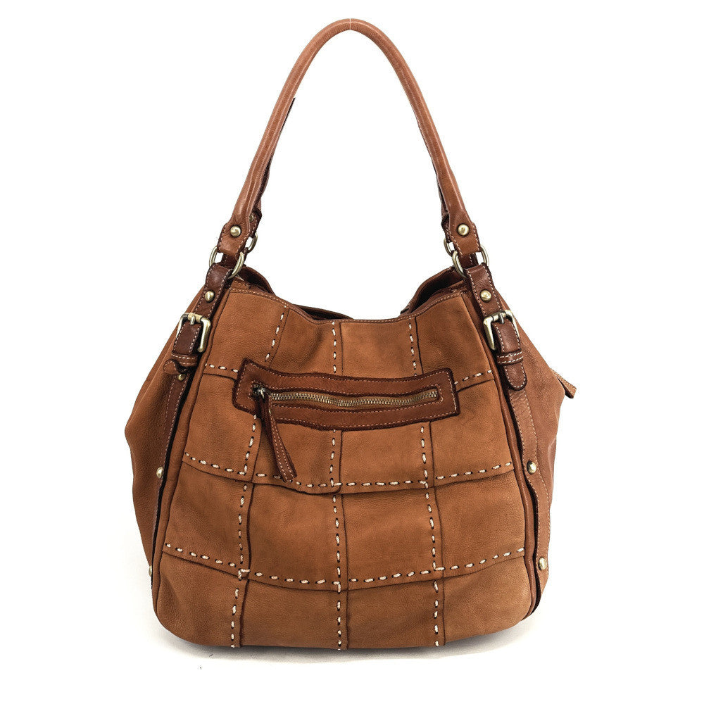 Sac à main en cuir vintage SHELLEY Camel foncé