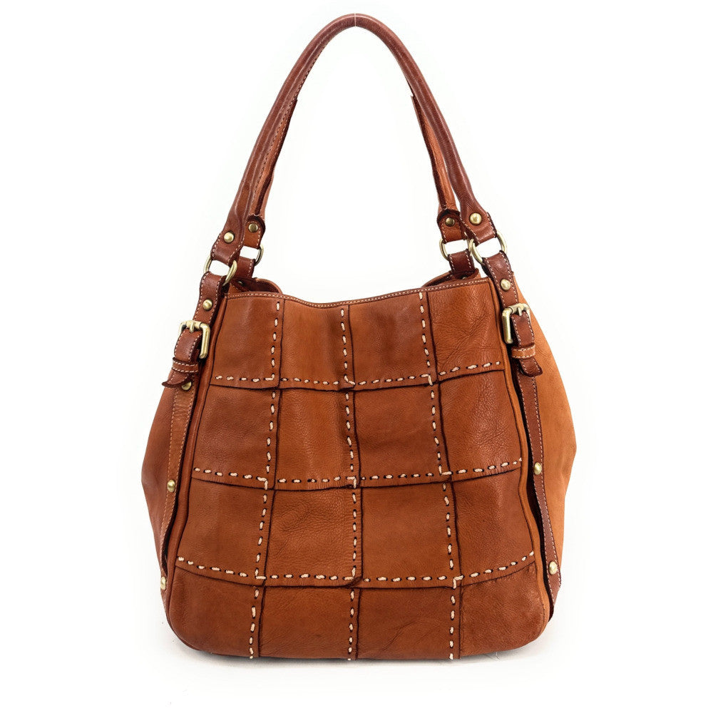 Sac à main en cuir vintage SHELLEY Camel foncé