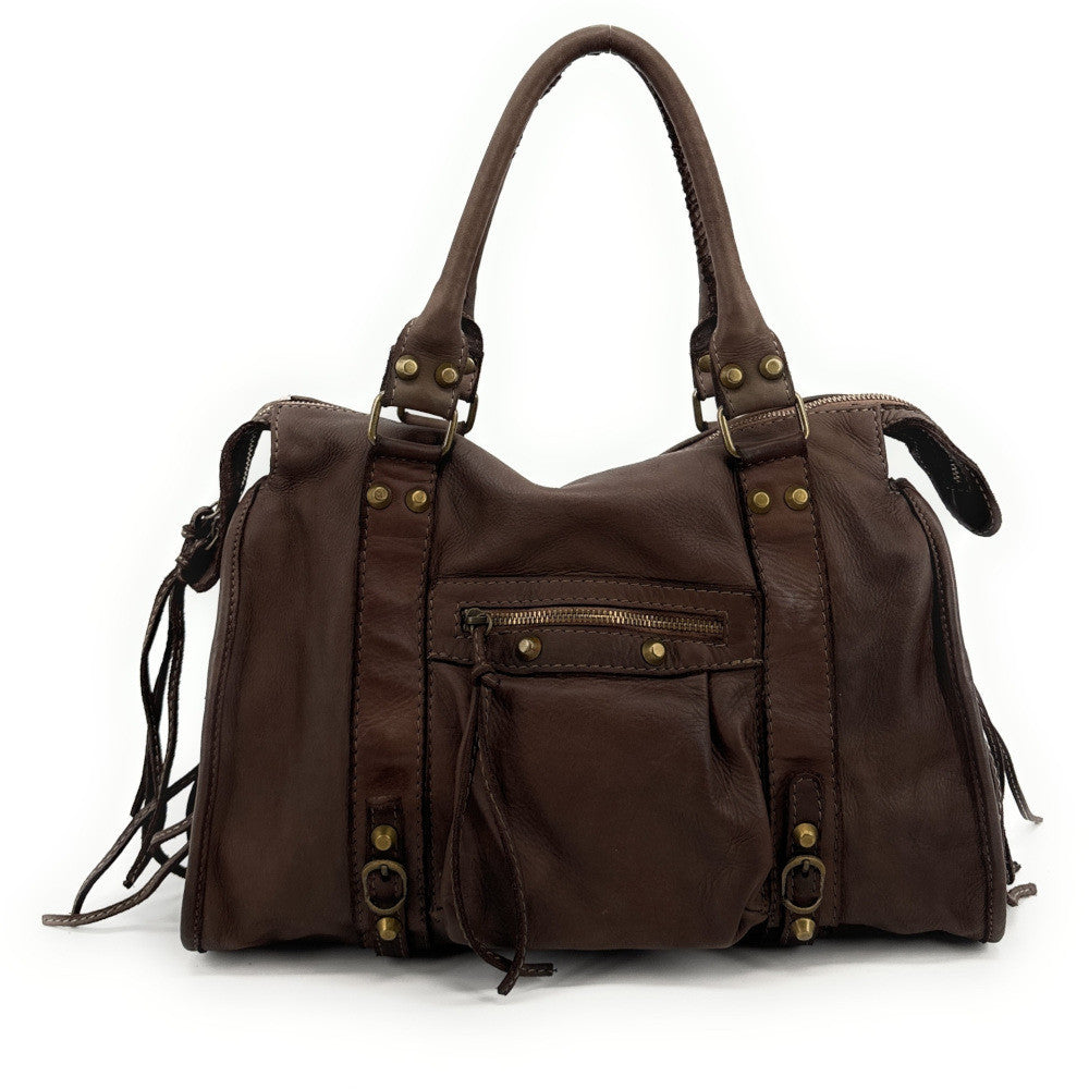 Sac à main porté épaule en cuir vintage STORM ROCK Café frappé