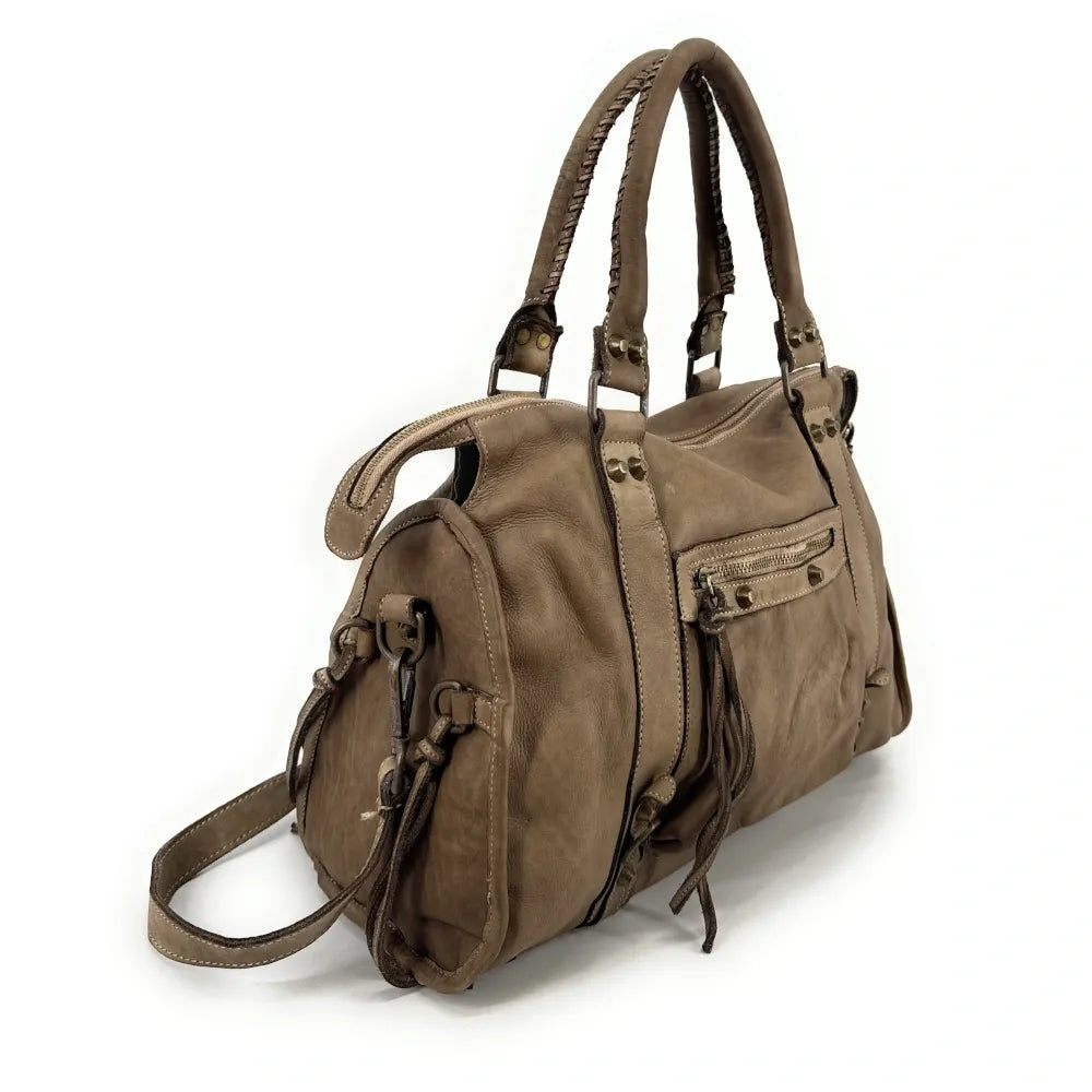 Sac à main porté épaule en cuir vintage STORM ROCK Sandstone