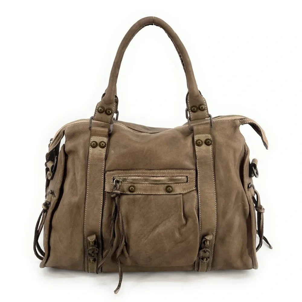 Sac à main porté épaule en cuir vintage STORM ROCK Sandstone