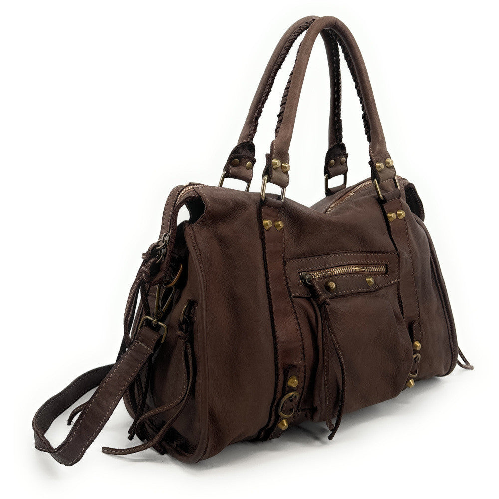 Sac à main porté épaule en cuir vintage STORM ROCK Café frappé