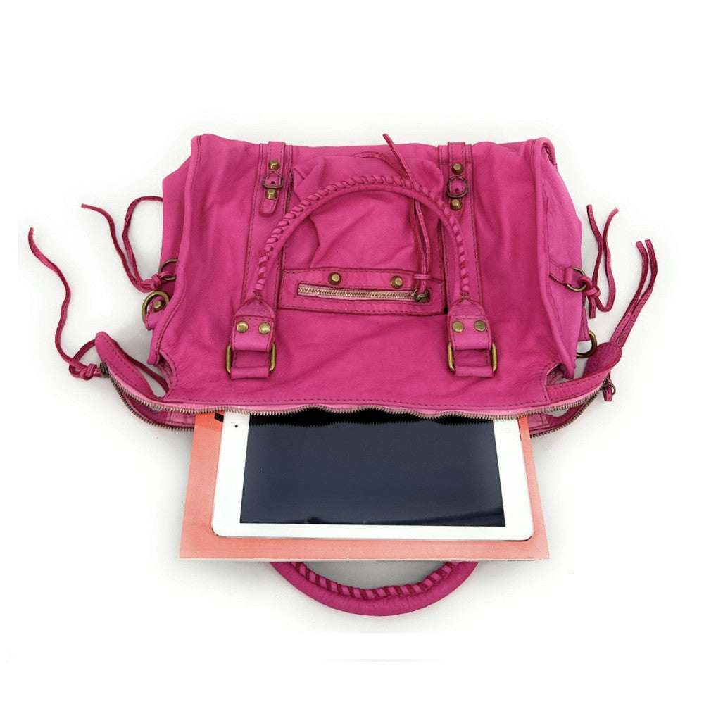 Sac à main porté épaule en cuir vintage STORM ROCK Pink Edition