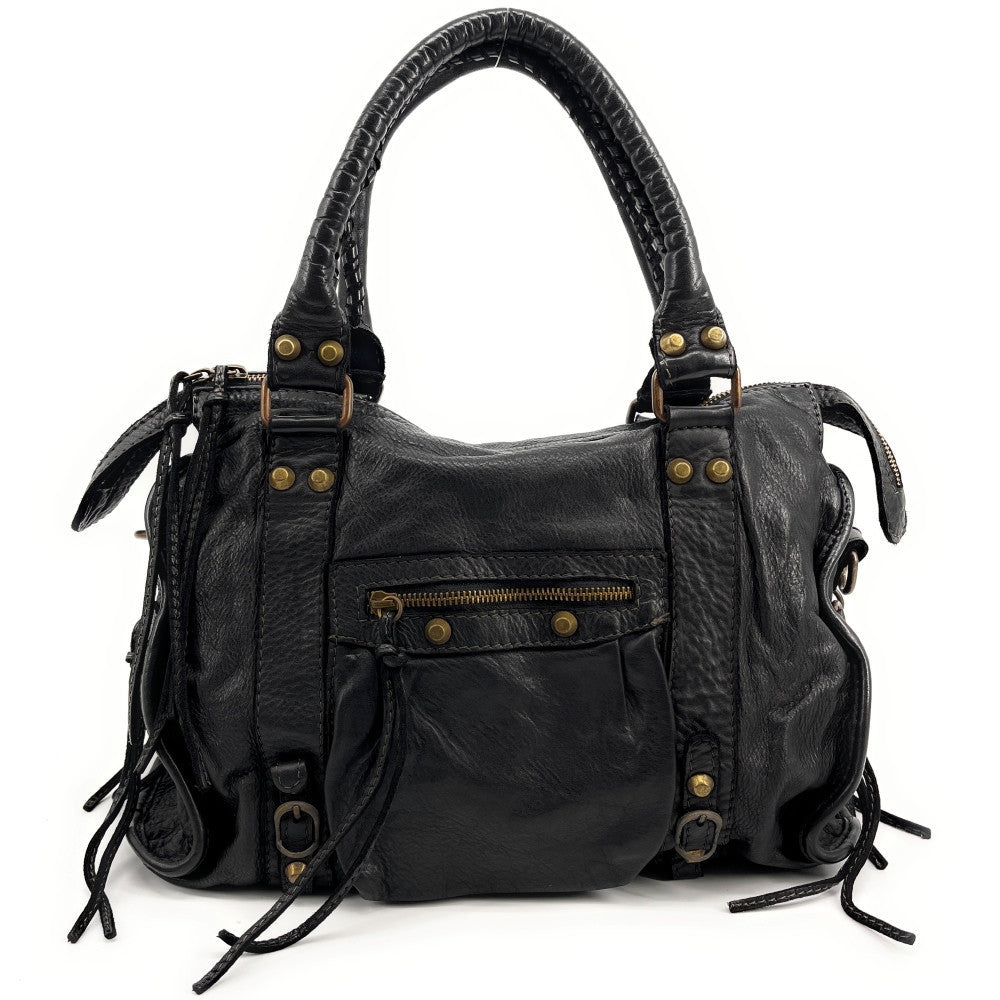 Sac à main porté épaule en cuir vintage STORM ROCK Back to black