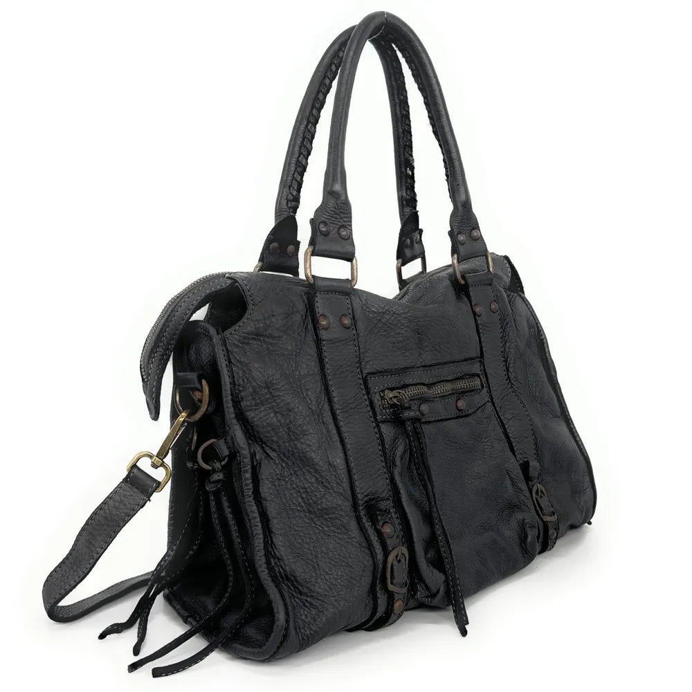 Sac à main en cuir vintage STORM RUSTY Noir