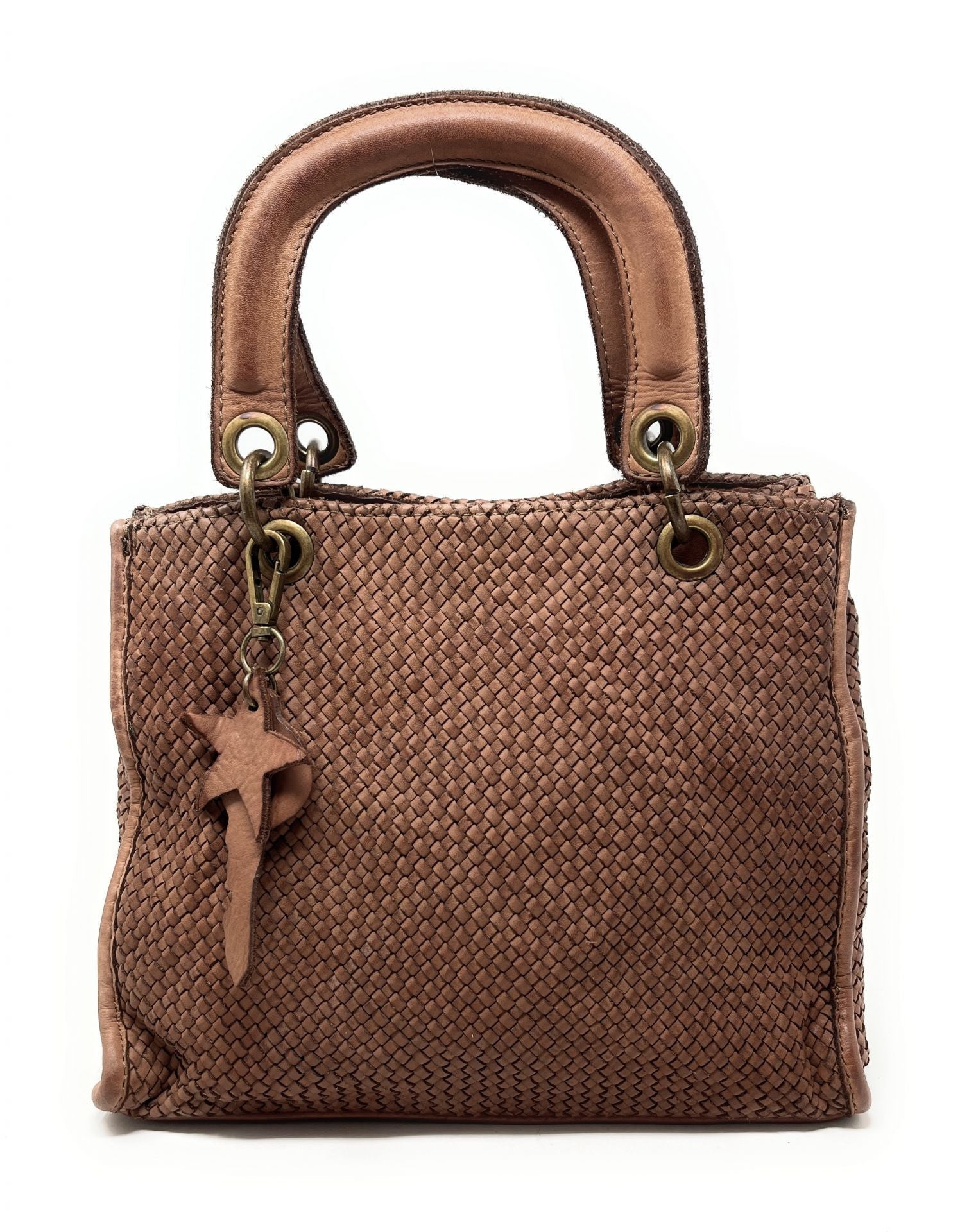 Sac à main en cuir vintage MISS CLEO Cognac