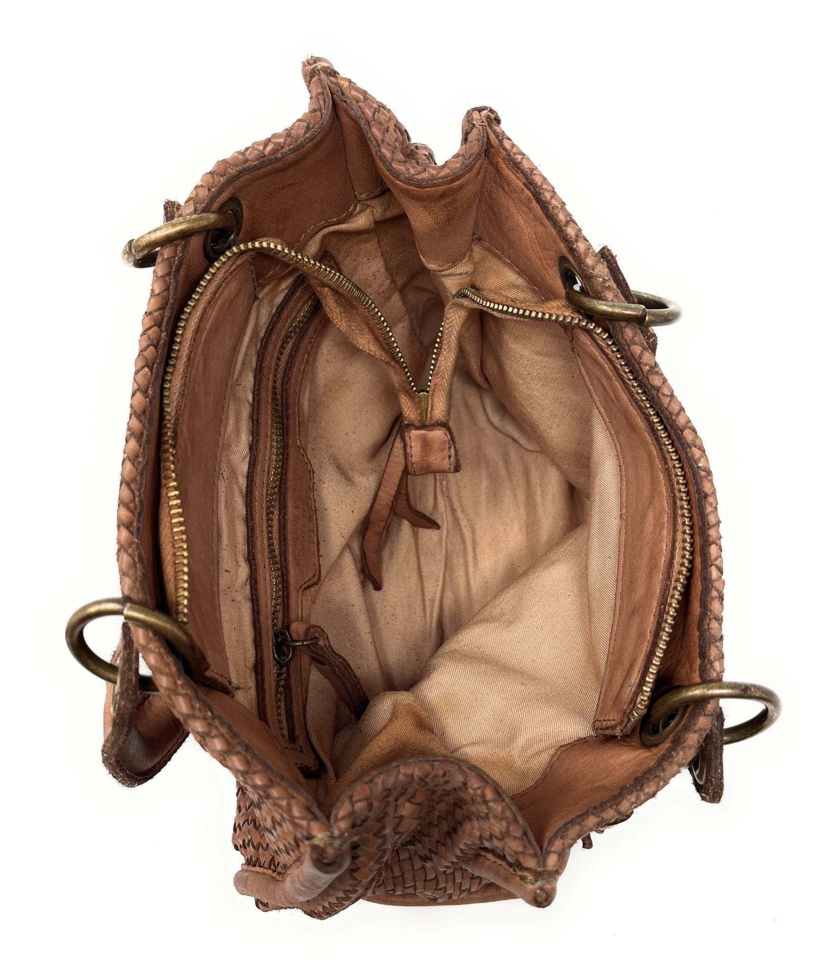 Sac à main en cuir vintage MISS CLEO Cognac