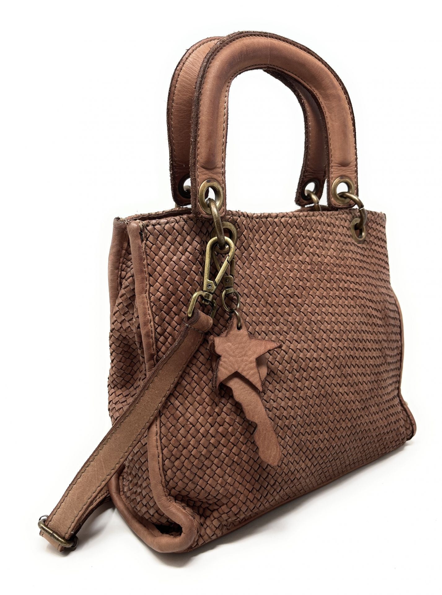 Sac à main en cuir vintage MISS CLEO Cognac