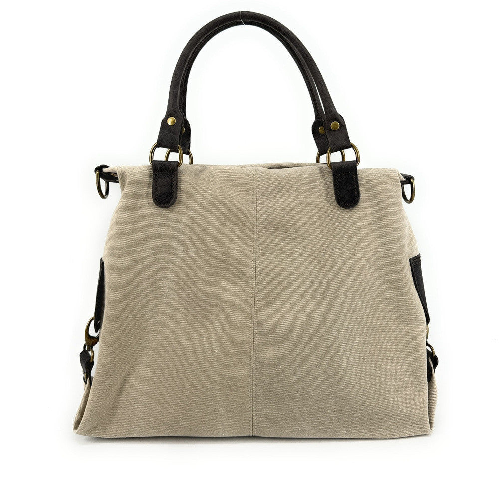 Sac besace en toile et cuir BESACE U.S. Taupe clair