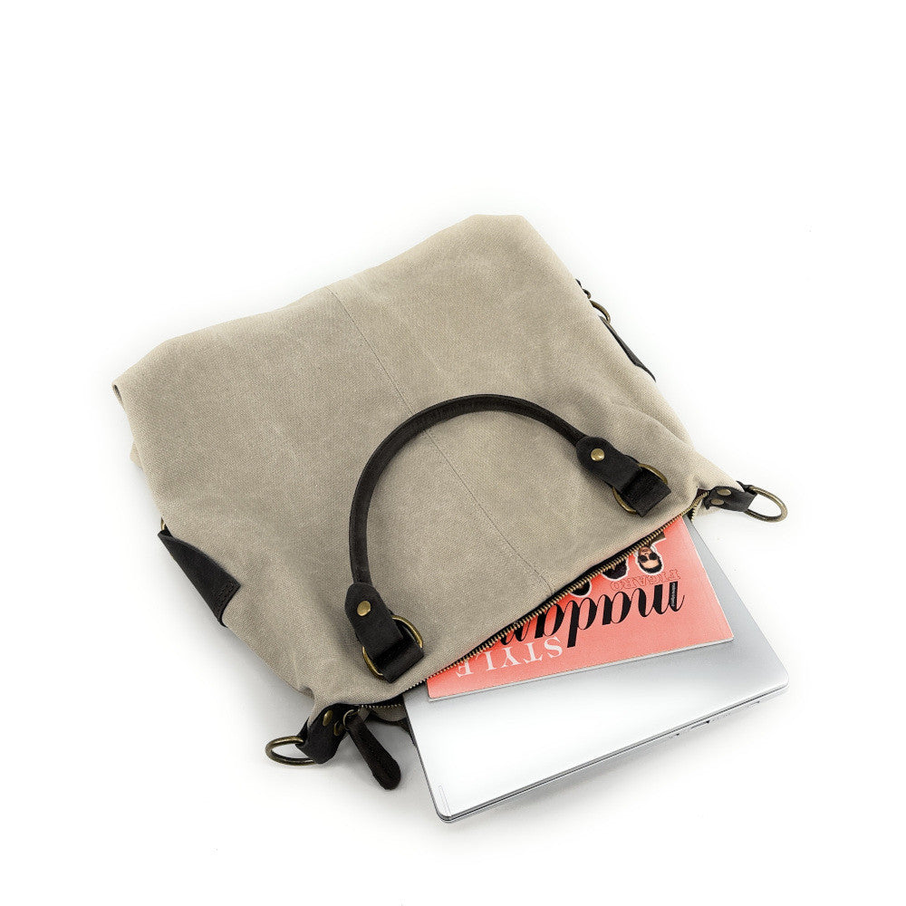 Sac besace en toile et cuir BESACE U.S. Taupe clair
