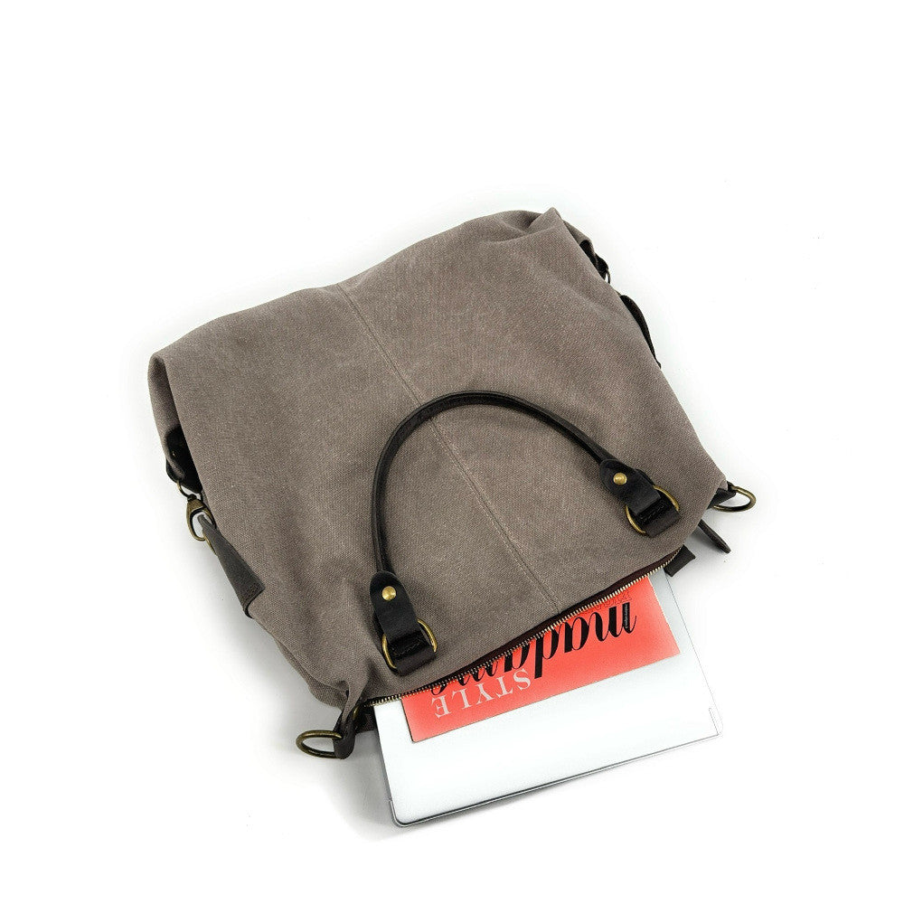 Sac besace en toile et cuir BESACE U.S. Taupe