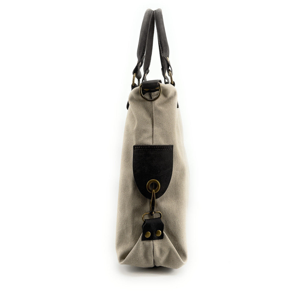 Sac besace en toile et cuir BESACE U.S. Taupe clair