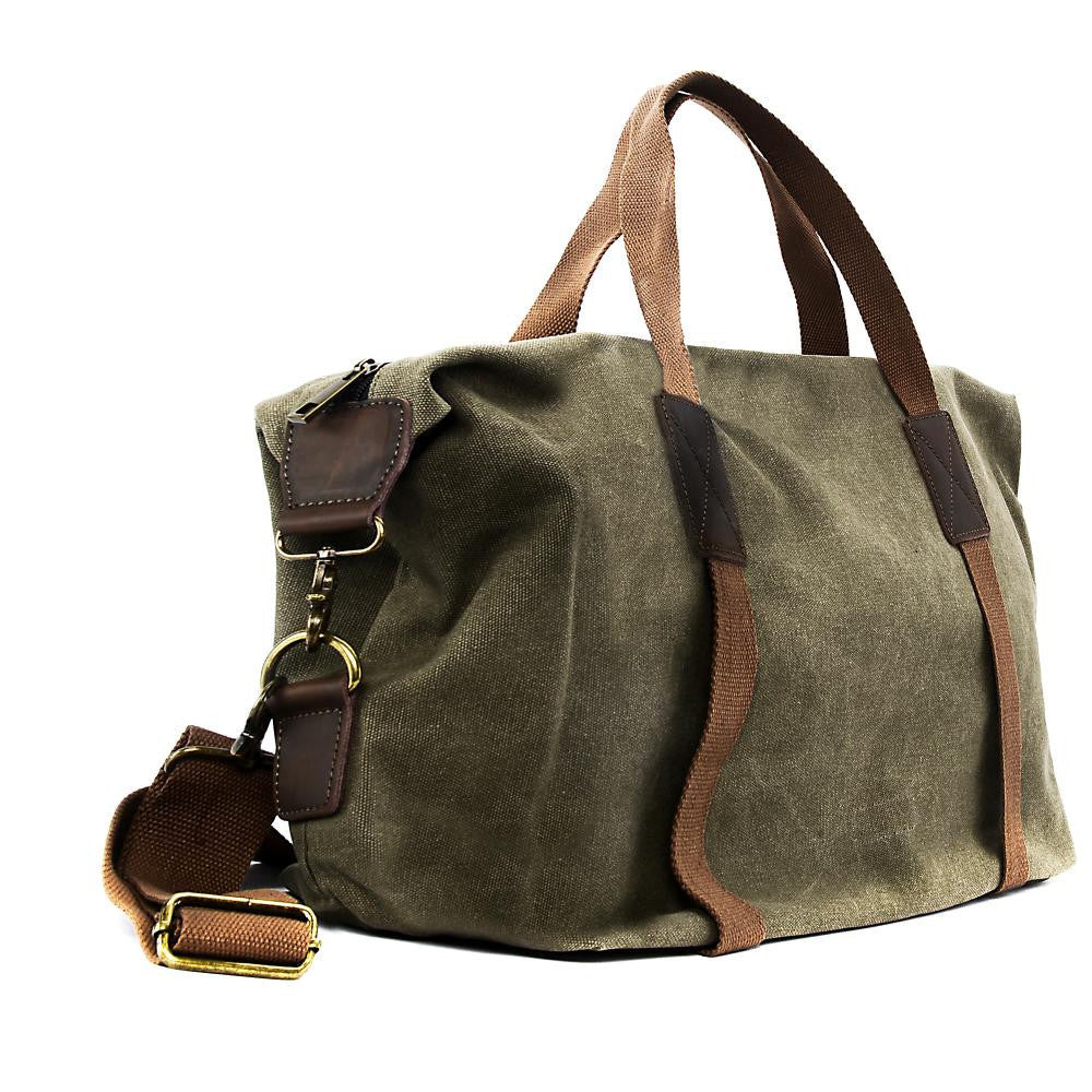 Sac week-end en toile et cuir brut HAO Vert intense