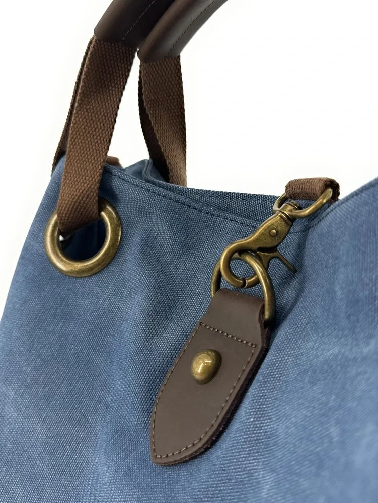 Sac week-end multipositions en toile et cuir PINIPEL Bleu denim