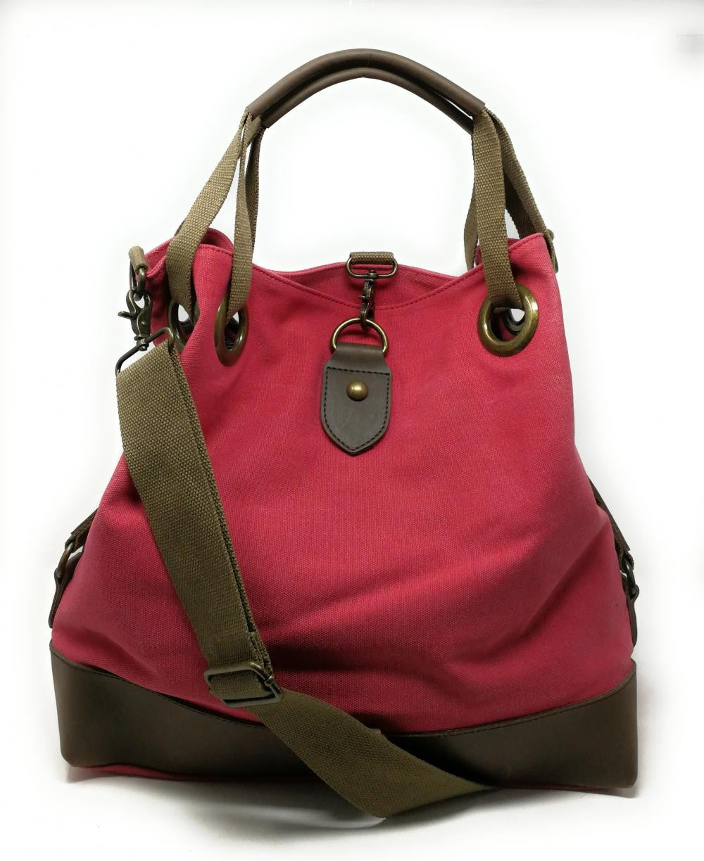 Sac week-end multipositions en toile et cuir PINIPEL Rose fuchsia
