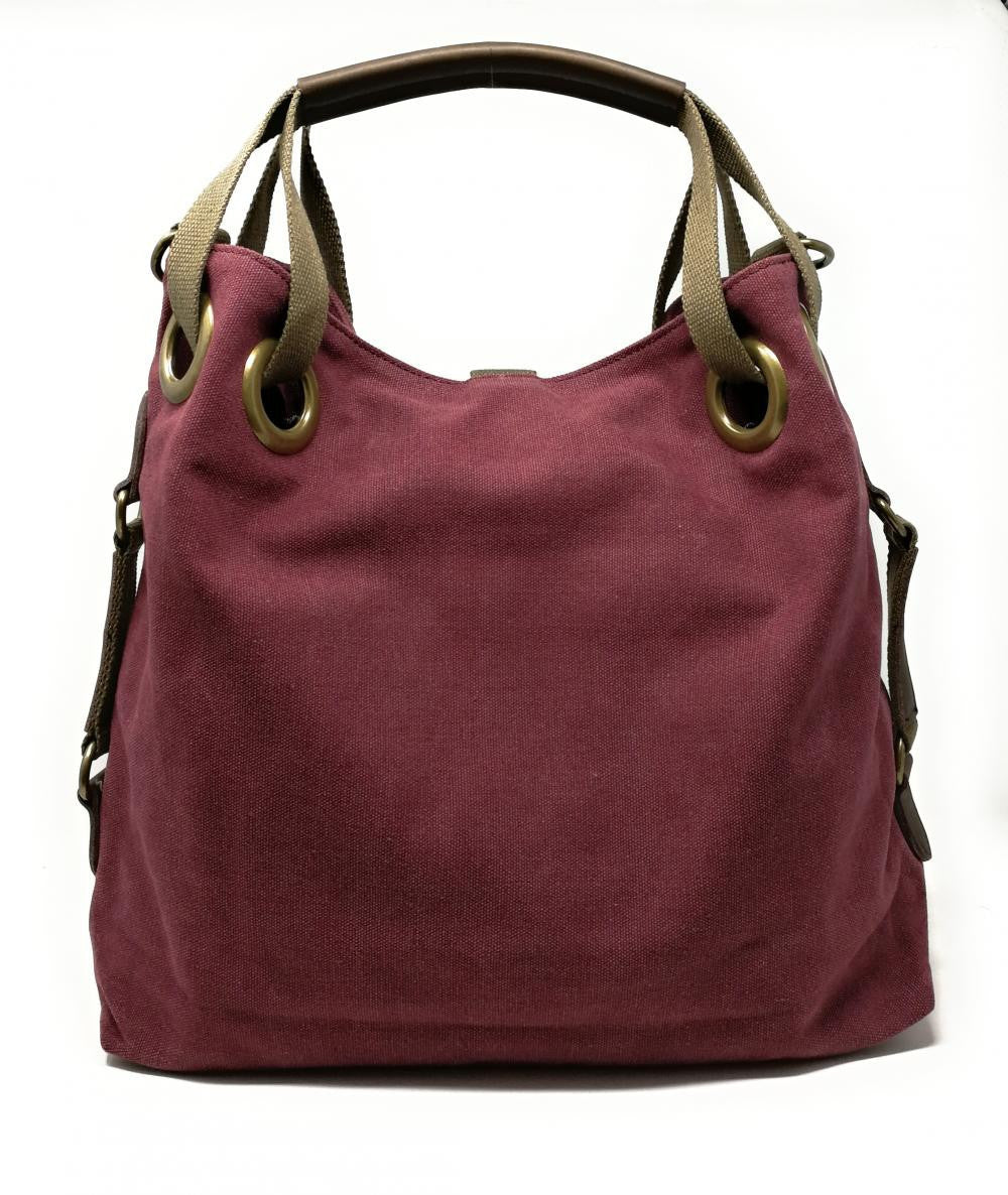 Sac week-end multipositions en toile et cuir PINIPEL Rouge bordeaux