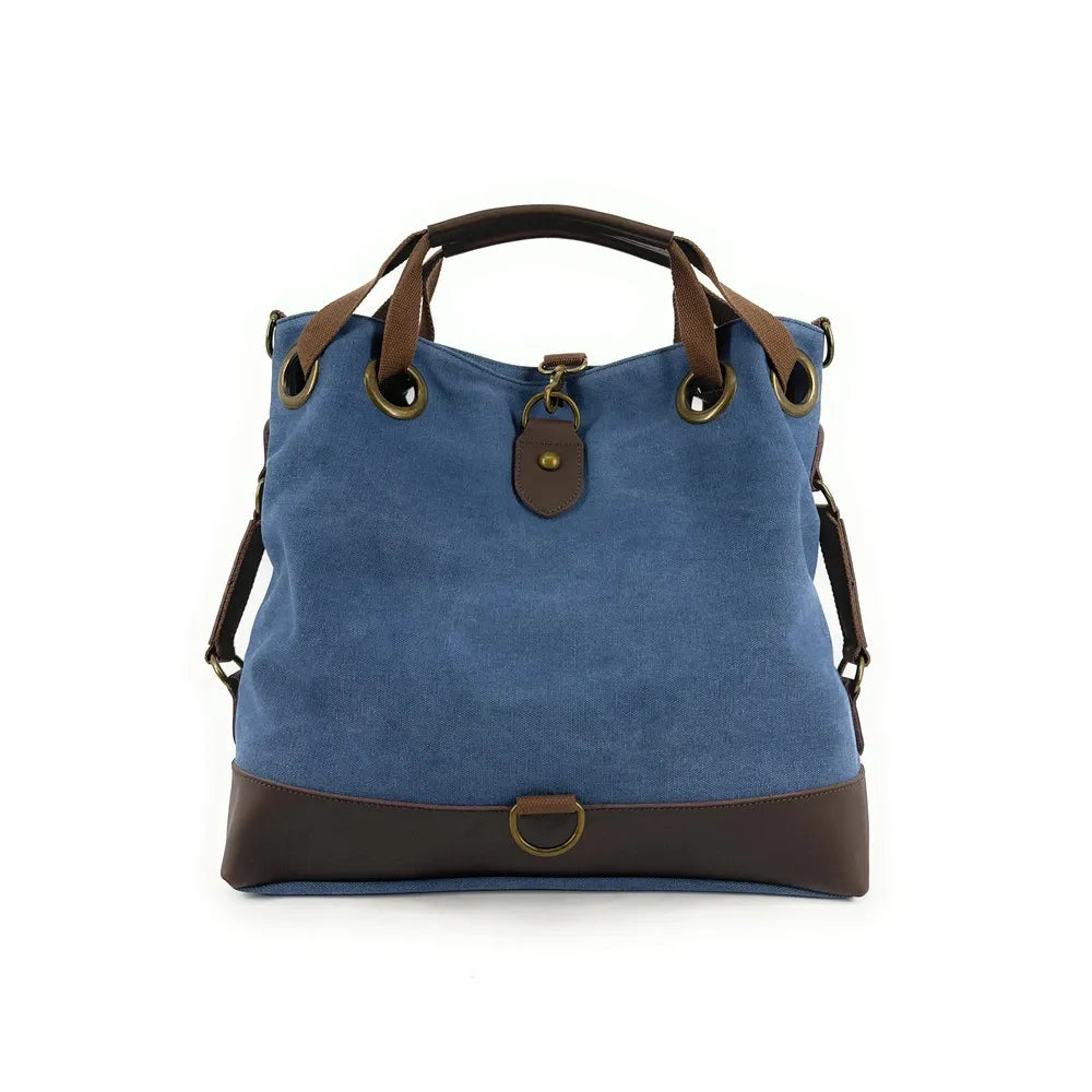 Sac week-end multipositions en toile et cuir PINIPEL Bleu denim