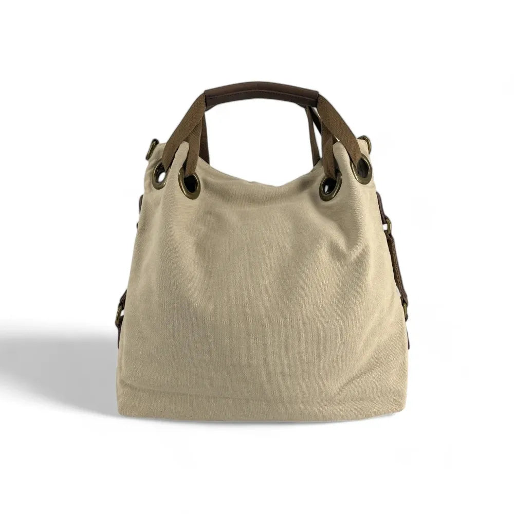 Sac week-end multipositions en toile et cuir PINIPEL Taupe clair