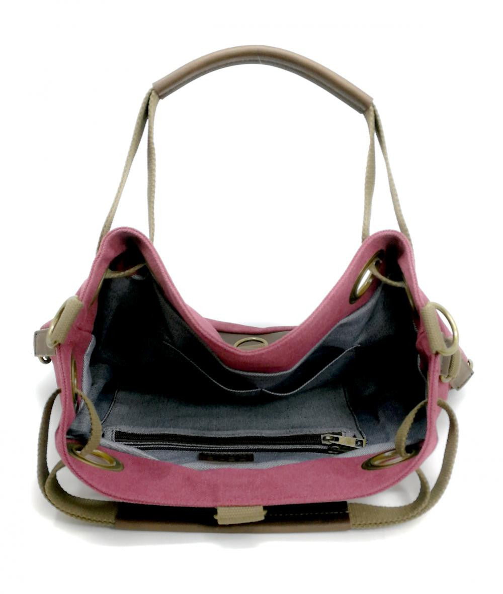 Sac week-end multipositions en toile et cuir PINIPEL Rose fuchsia