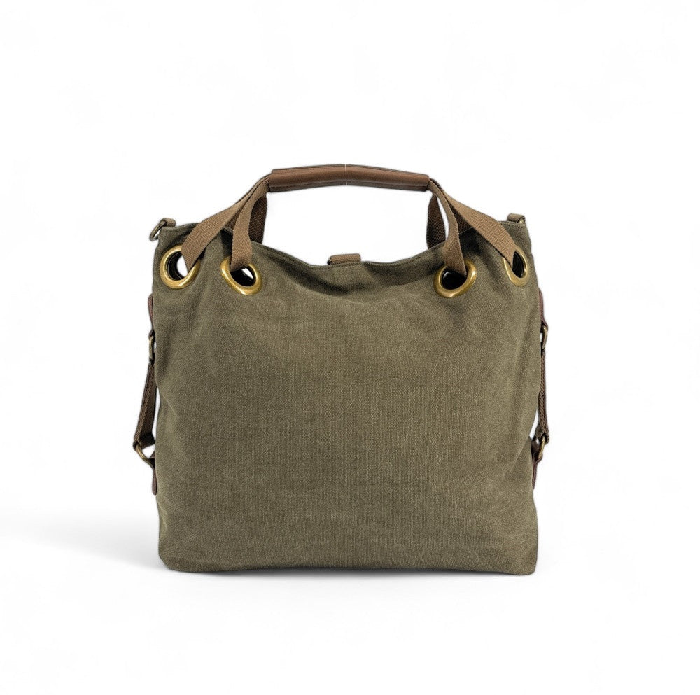 Sac week-end multipositions en toile et cuir PINIPEL Kaki