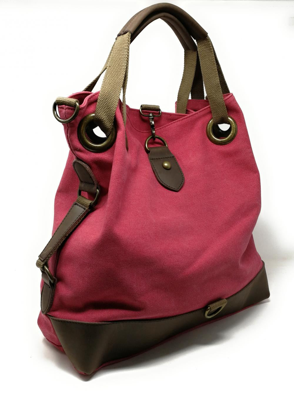 Sac week-end multipositions en toile et cuir PINIPEL Rose fuchsia